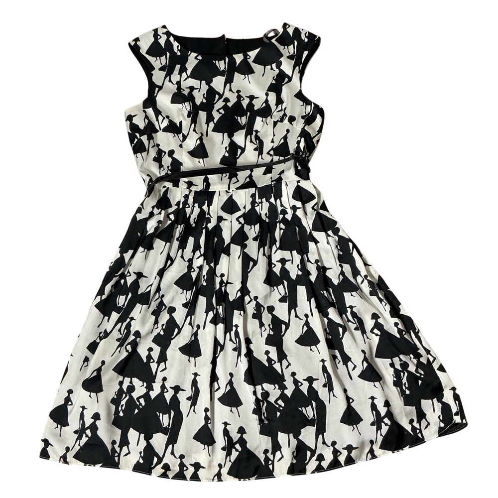 Muse Retro Silhouette Print Fit and Flare Dress Womens 12 Black White 50s Style